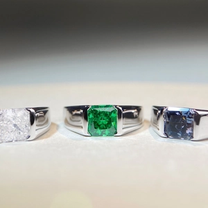 Men's 925 silver rings with square cut white, green and blue zircon in a heavy band
