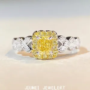 S925 Sterling Silver Square Yellow Pink Rhinestone Ring For Women Luxury Heart Side Band Halo Engagement Wedding Jewelry