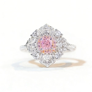 Sparkling S925 silver ring with pink ice flower cut diamond and halo floral cluster design