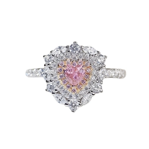Elegant S925 silver ring featuring a pink heart gem surrounded by a double halo of stones