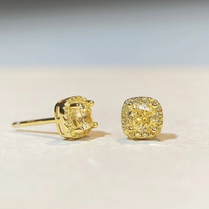 Orecchini vintage in argento S925 con diamante giallo taglio cushion e contorno di cristalli
