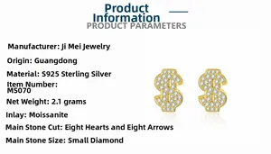 Détails des boucles d'oreilles signe dollar en argent 925 avec Moissanite et coupe cœur-flèche