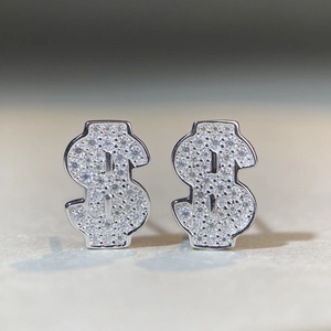 Boucles d'oreilles signe dollar en argent S925 avec pavage en moissanite étincelant