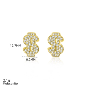 Vue détaillée des boucles d'oreilles signe dollar en moissanite argent 925