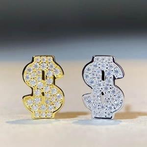 Clous d'oreilles signe dollar en argent 925 avec moissanite couleur D sertie en pavé
