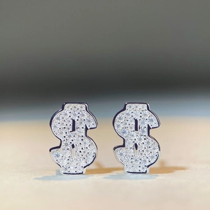Boucles d'oreilles signe dollar en argent S925 serties de pierres moissanite brillantes