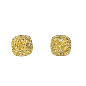 Orecchini a lobo vintage in argento S925 con pietre gialle taglio cushion e halo