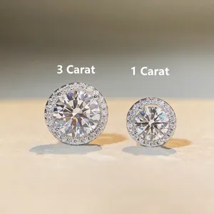 Classic S925 sterling silver 1ct and 3ct round cut moissanite stud earrings set