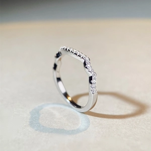 Elegant S925 sterling silver wave stackable ring with paved cubic zirconia stones