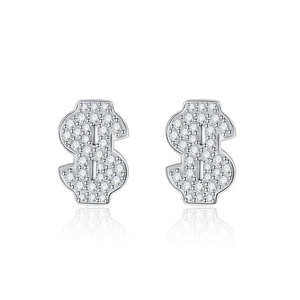 Boucles d'oreilles signe dollar en argent S925 avec pierres de moissanite scintillantes