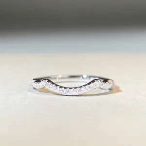 925 Sterling Silver Wavy Zirconia Ring For Women Minimalist Wave Stackable Band Electroplated Jewelry Fashion Elegant Daily Gift