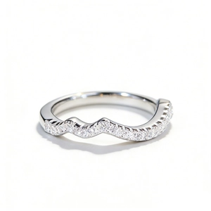Minimalist S925 sterling silver wavy ring with pave cubic zirconia setting in white