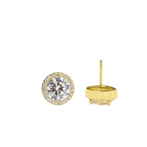 Classic S925 silver 1ct Moissanite halo stud earrings with 18k gold plated finish