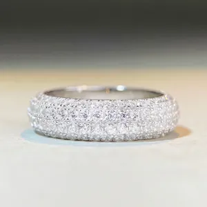 925 Sterling Silver Zirconia Ring For Men Women Hip Hop Style Pavé Setting Eternity Band Wide Jewelry Gift Silver Ring