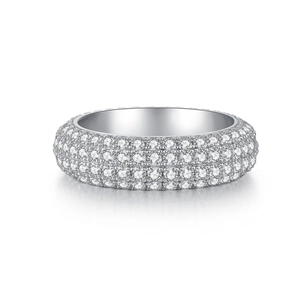 Luxurious S925 sterling silver hip hop ring with triple-row iced out zircon stones