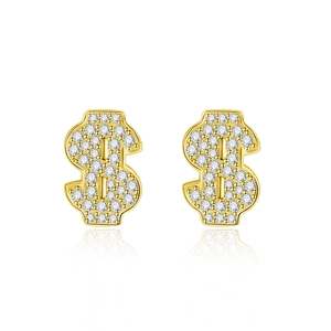 Boucles d'oreilles signe dollar en argent S925 avec placage or et pierres pavées de hip-hop