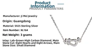 Macro detail of S925 sterling silver horseshoe pendant with inlaid high carbon diamonds