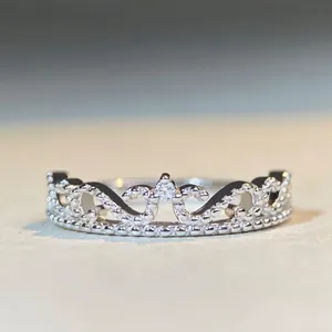 S925 Sterling Silver Crown Ring For Women Elegant Princess Hollow Design Zirconia Stackable Ring Fashion Jewelry Gift