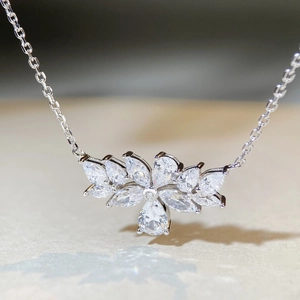 Elegant S925 silver wheat ear necklace with sparkling zircon marquise water drop pendant