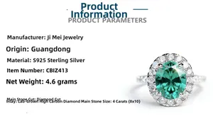 Détail d'une bague ovale Paraiba 4ct en argent S925 avec un design halo scintillant