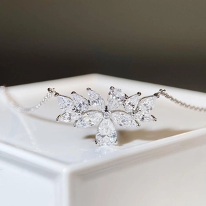 S925 sterling silver wheat necklace with pear and marquise cut cubic zirconia stones