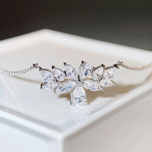S925 sterling silver necklace featuring a wheat spike cluster pendant with 5A zircon stones