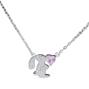 S925 Sterling Silber Hasen-Halskette mit rosa Herz Zirkonia Anhänger für Damen