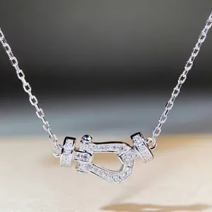 925 Sterling Silver Horseshoe Pendant Necklace For Women Pave Zirconia U Shaped Buckle Minimalist Fashion Jewelry Gift