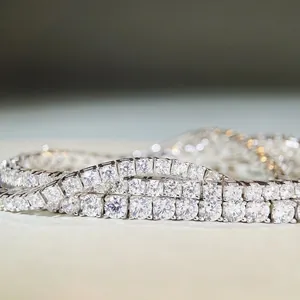 925 Sterling Silver Moissanite Tennis Bracelet For Men Women Round Cut Moissanite Rhinestone Chain Bracelet Luxury Fine Jewelry Gift