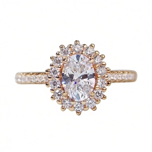 Elegant 18K rose gold plated S925 silver oval cut moissanite halo engagement ring