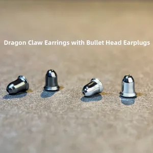 Bullet-style metal earring backs for dragon claw earrings in gun black and silver finish