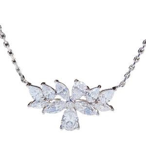 Elegant S925 sterling silver wheat ear necklace with sparkling marquise and pear cut cubic zirconia