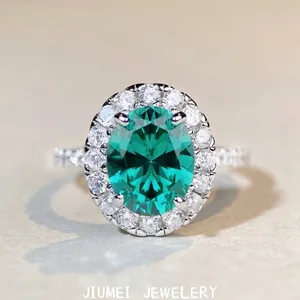 Bague Halo Paraiba Verte Ovale en Argent Sterling 925 de Luxe pour Femme Ornée de Strass Bijoux de Fiançailles Vintage