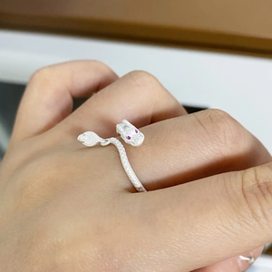 Exquisite S925 sterling silver dragon open ring with matte finish and purple gem eyes