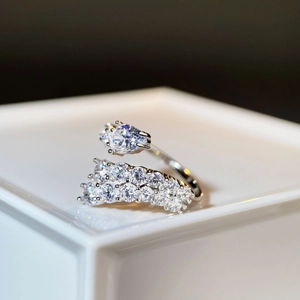 S925 sterling silver adjustable ring with pear-cut stone and pavé dragon-shaped design
