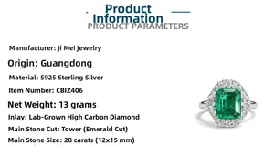 Detail view of 28ct emerald cut ring with S925 silver setting and side stones