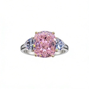 925 silver pink ice cut ring with cushion pink stone and side pear diamonds