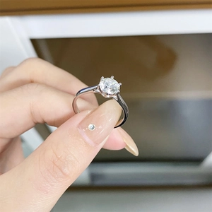 Classic 1 carat six-prong moissanite ring in 925 sterling silver for engagement
