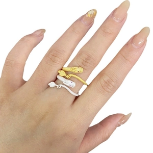 Anello drago regolabile in argento sterling S925 con occhi in corindone rosso e scaglie