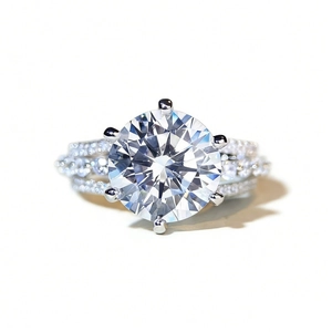 Elegant S925 sterling silver ring with 5ct round moissanite and pave-set diamond band