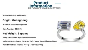 Détail macro de bague en argent S925 avec cristaux taille émeraude et poire