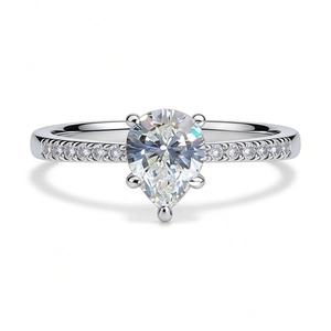 Classic S925 silver engagement ring with 1ct pear cut moissanite and side stones