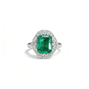 Luxurious S925 silver emerald cut ring with a halo of marquise and round diamonds