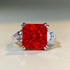 Radiant Cut Square Colorful Rhinestone Ring 925 Sterling Silver Ring For Women Elegant Geometric Three Stone Jewelry Gift