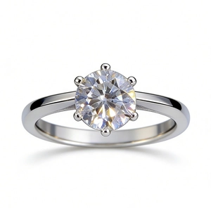 Classic six-prong 1-carat moissanite ring in 925 sterling silver for women