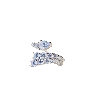 Adjustable S925 sterling silver wrap ring with shimmering pear and round cut crystals