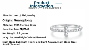 Macro detail of S925 sterling silver ring with T-shape cross design and carbon diamonds