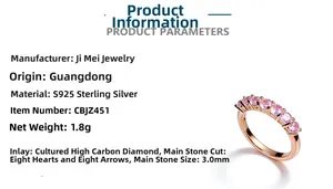 Detail of S925 sterling silver ring with 3mm high-carbon diamonds in rose gold finish
