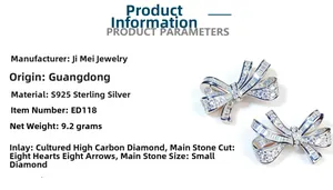 Macro shot of S925 sterling silver bow earrings with high-carbon diamond setting