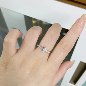 Minimalist S925 sterling silver T-shaped ring with full pave zircon stones on hand